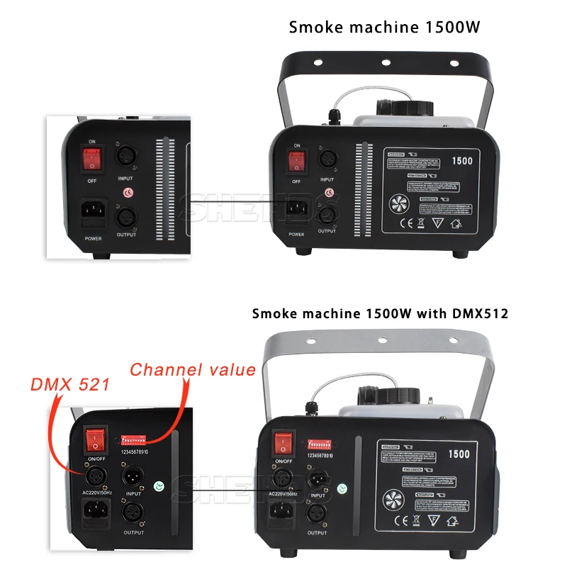 SHEHDS 1 قطعة التحكم عن بعد والسلك 1500 واط آلة لصنع الدخان حفلة عيد الميلاد مبيد ديسكو حفلات الزفاف #4