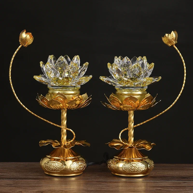 

2pcs Lantern Lotus Shaped Flower Simulated Candlestick Ancestral Hall Supplies Pray for Auspiciousness Temple Home Decoration