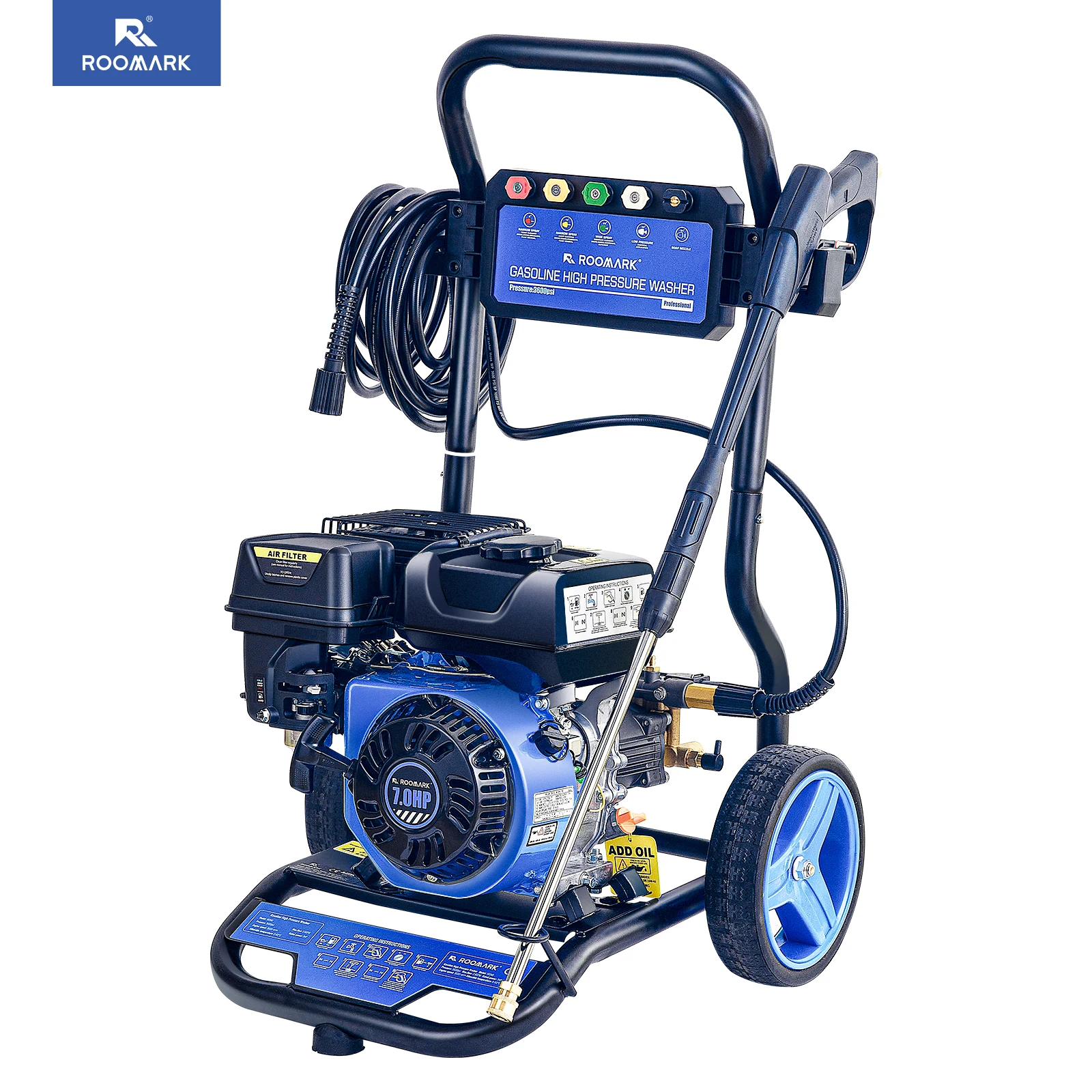 ROOMARK 3600 PSI Pressure Washer, 2.6GPM Electric Powered Washer w/ 26ft Hose 5 Nozzles Soap Cannon for Car House Patio Cleaning