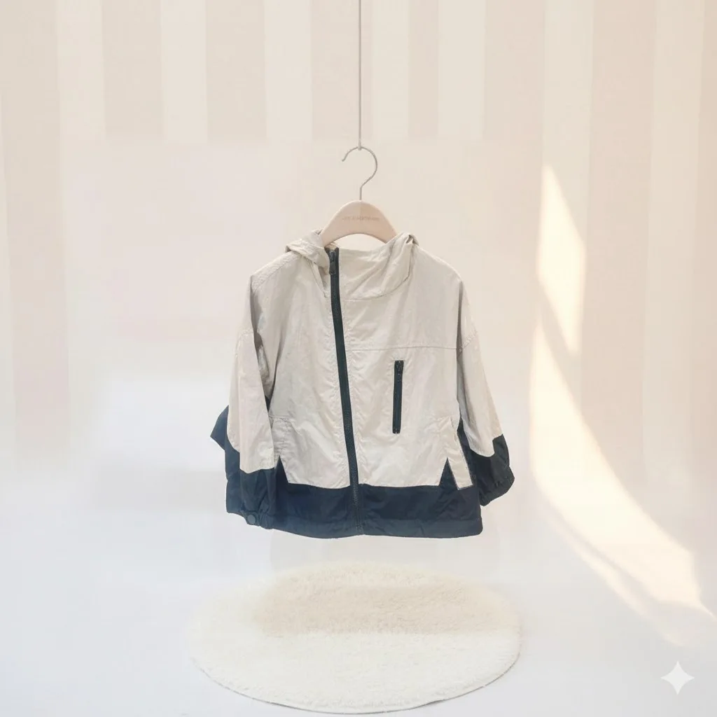 

SeasonSea Spring Autumn Kids Hooded Jacket Boys Girls Color Block Windbreaker Casual Zipper Coat Children Fashion Outerwear