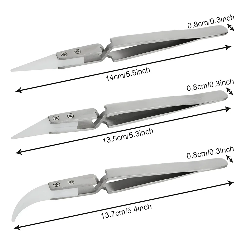 1/3pcs Ceramic Straight Tip Electronic Soldering Tweezers, Anti-Static Reverse Acid Resistant Precision Chuck Ceramic Tweezers