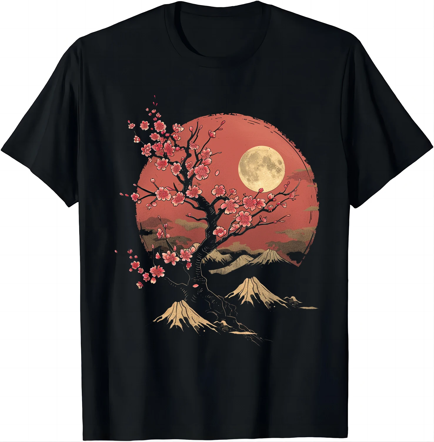 Japanese Cherry Blossom Tee - Nighttime Serenity Shirts  Graphic T Shirts  Men Clothing Tops Unisex Camisas Streetwear