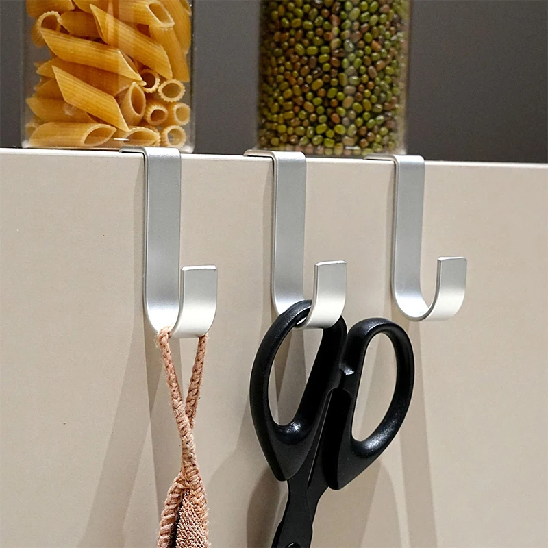 Over The Cabinet Door Hook,Aluminum Alloy Door Hook Hanger for Hanging Stocking Clothes,Silver Towel Hooks for Office Kitchen