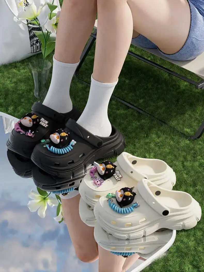 

Garden Shoes Women Sandals Black DIY Hollow Out Shoes For Women In2025 Summer, Thick Soled Height Beach Sandals