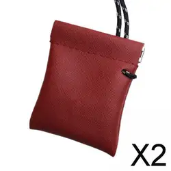 2xHanging Neck Pouch Key Bag Small Wallet Storage Bag for Men Women Earbud Bag Red