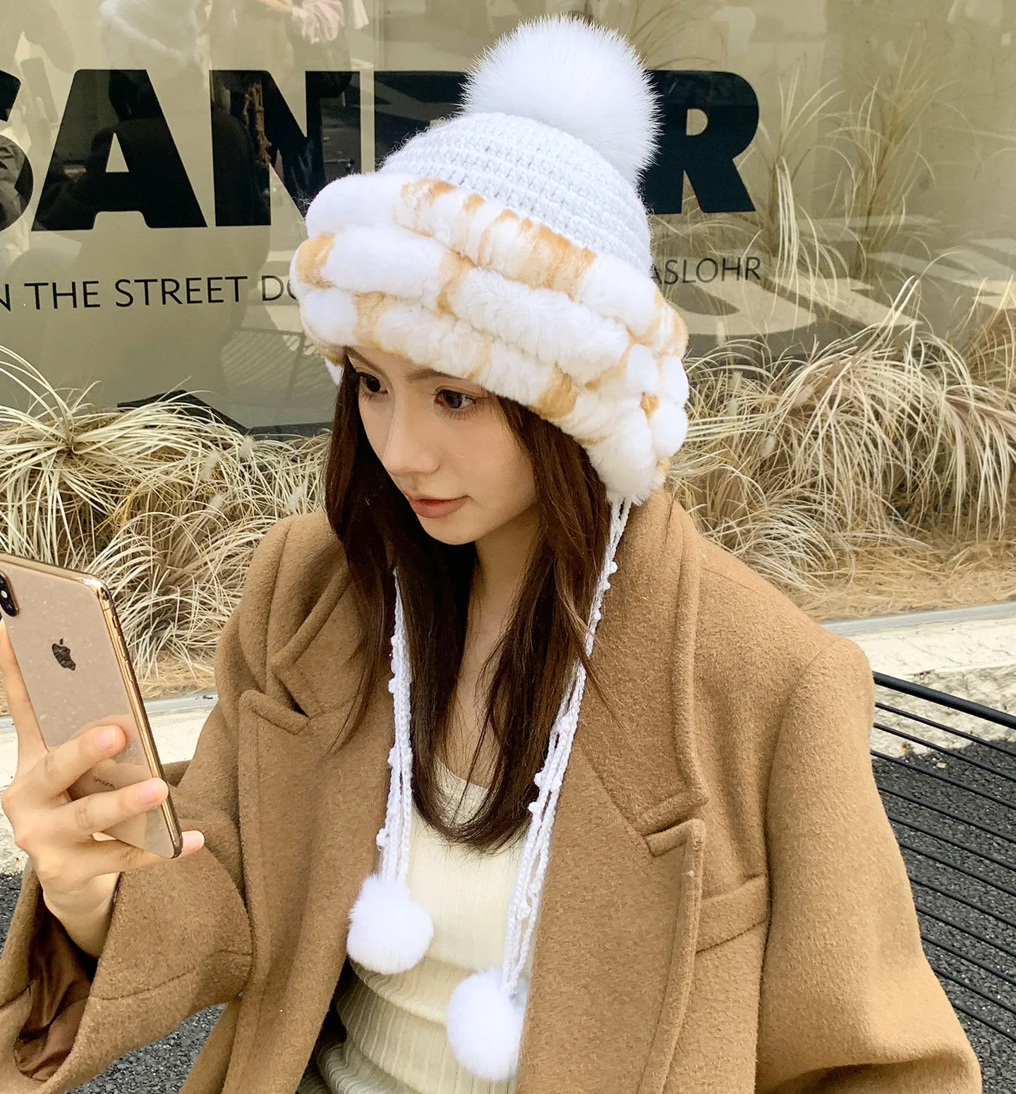 Herbst-Winter Echte Rex-Kaninchenfell-Mütze Dicke Warme Ohrenschutz-Kopfbedeckung Damen Lei Feng Mütze – Detail 9