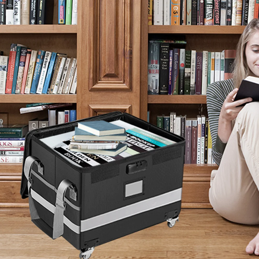 

Fireproof File Storage Box with Lock and Wheels,Foldable File Box for Hanging Letters,Legal Documents,Organize Book Items