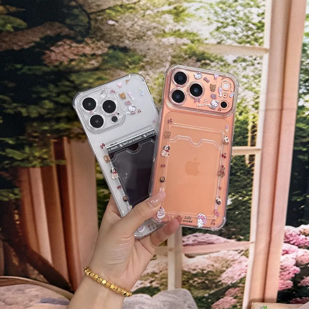 Аниме-аксессуар: Прозрачный чехол-картхолдер Hello Kitty для iPhone 16, 13, 17, 15 Pro Max, 14 Plus