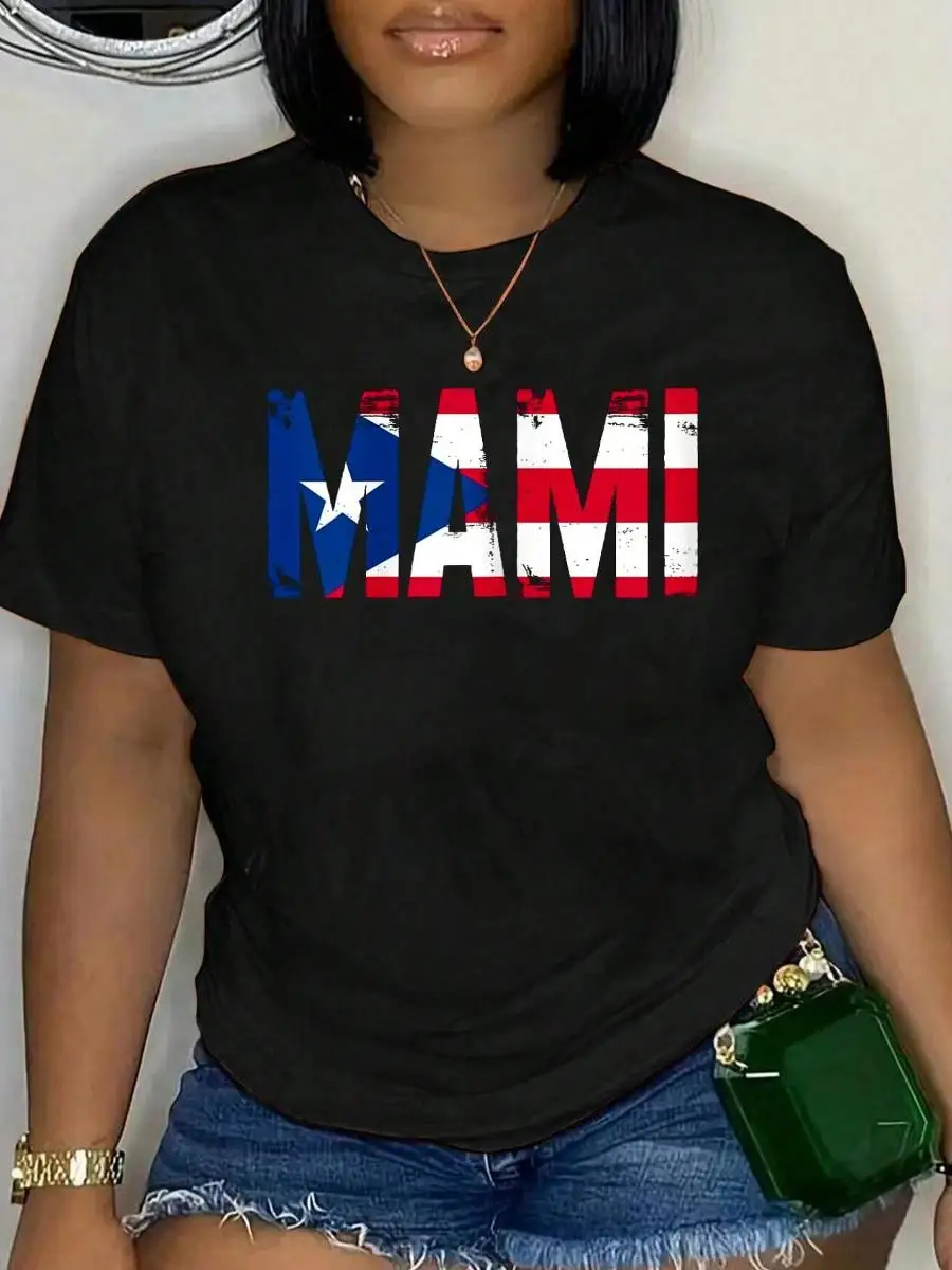 100% Cotton Mami Puerto Rican Mom Mommy Mother Puerto Rico Flag T-Shirt Women s Men s Oversized Comfort Soft Crew Neck Tee Tops