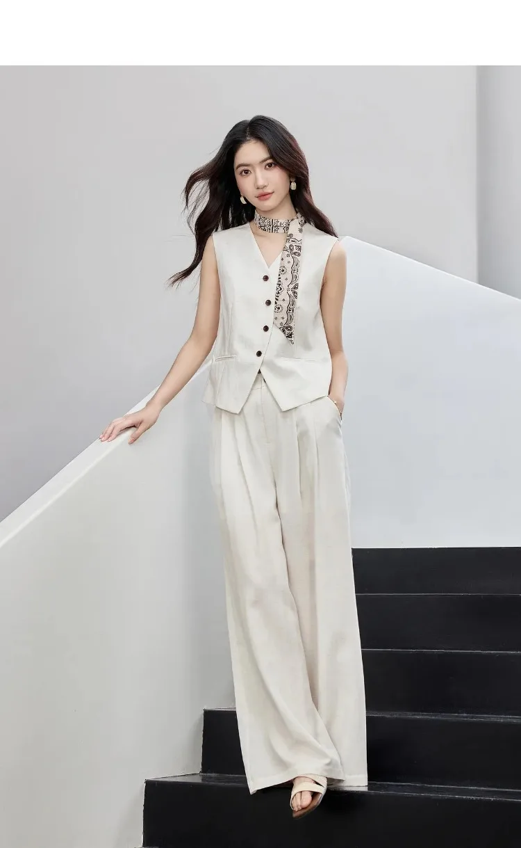 SENTUBILA Damen Weste mit V-Ausschnitt, Sommer 2026, Neues Minimalistisches Pendler-Design, Einfache Ärmellose Oberbekleidung mit Kordelzug, 162JA4957 – Detail 10