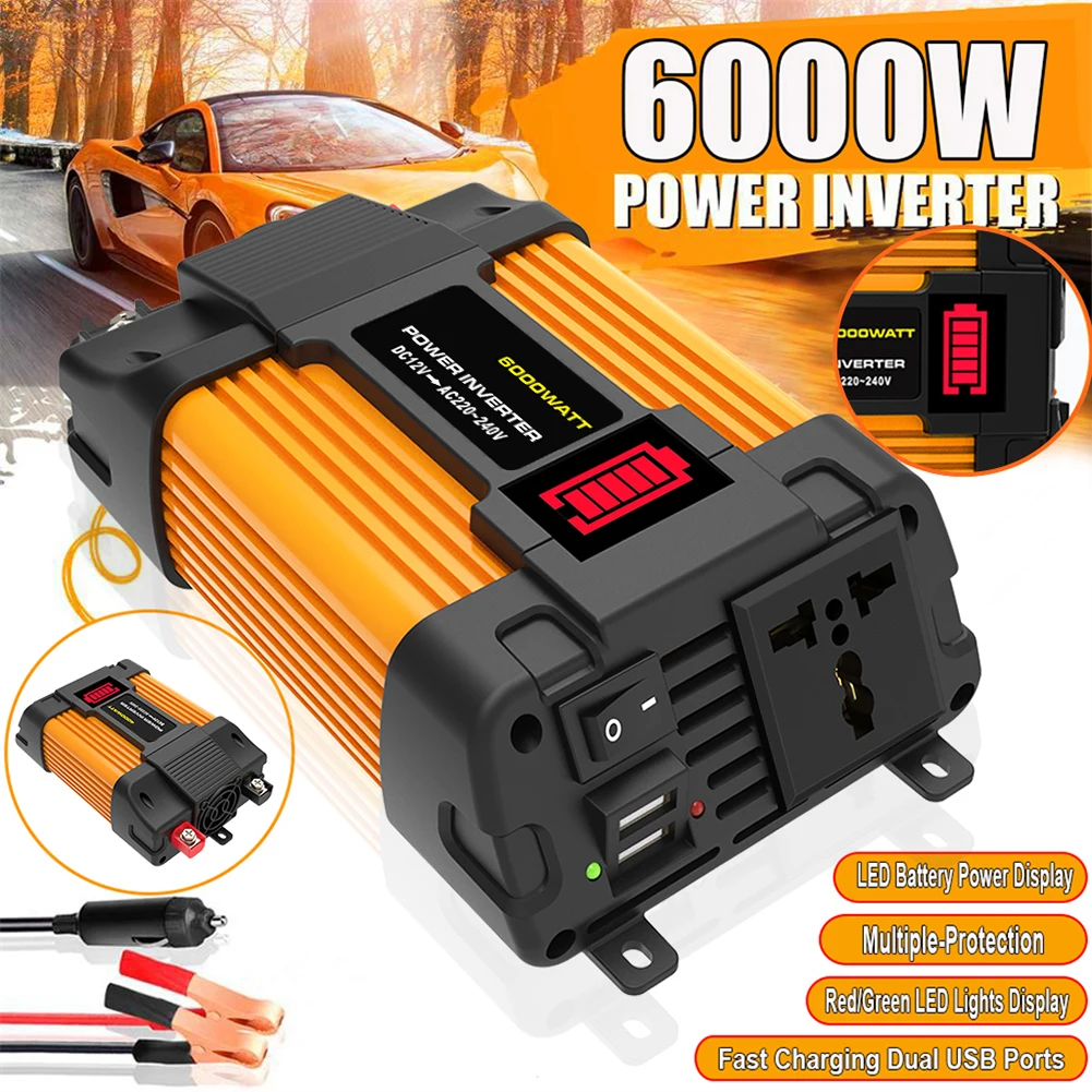 Any 12V Power Output Vehicle. Battery Clip Car Power Inverter 220V 6000W Peaks Power LED Bettery Dispaly Brand New