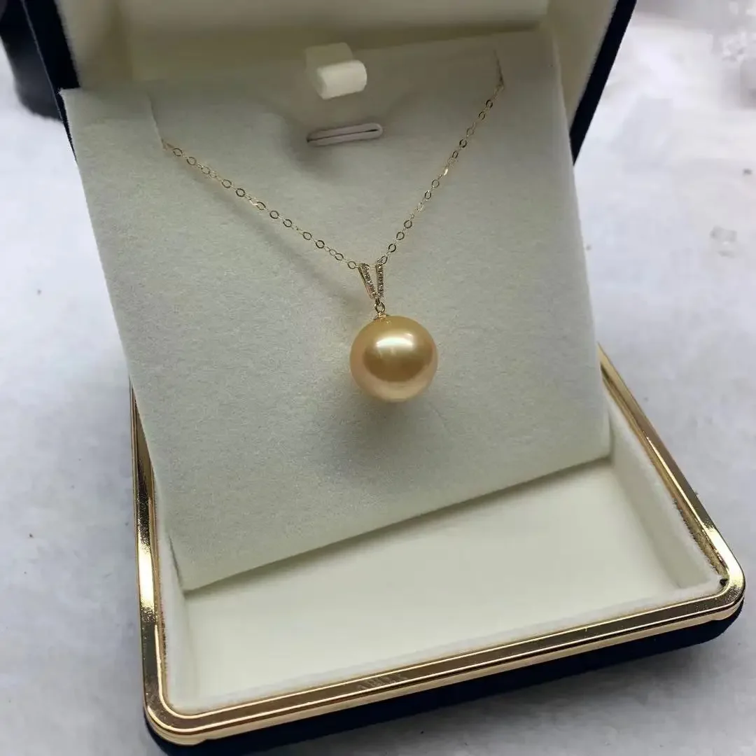 Pearl Pendant Seawater Gold Beads 14-15mm Near Round Flawless 18k Gold Girls Luxury Temperament Jewelry Pendant