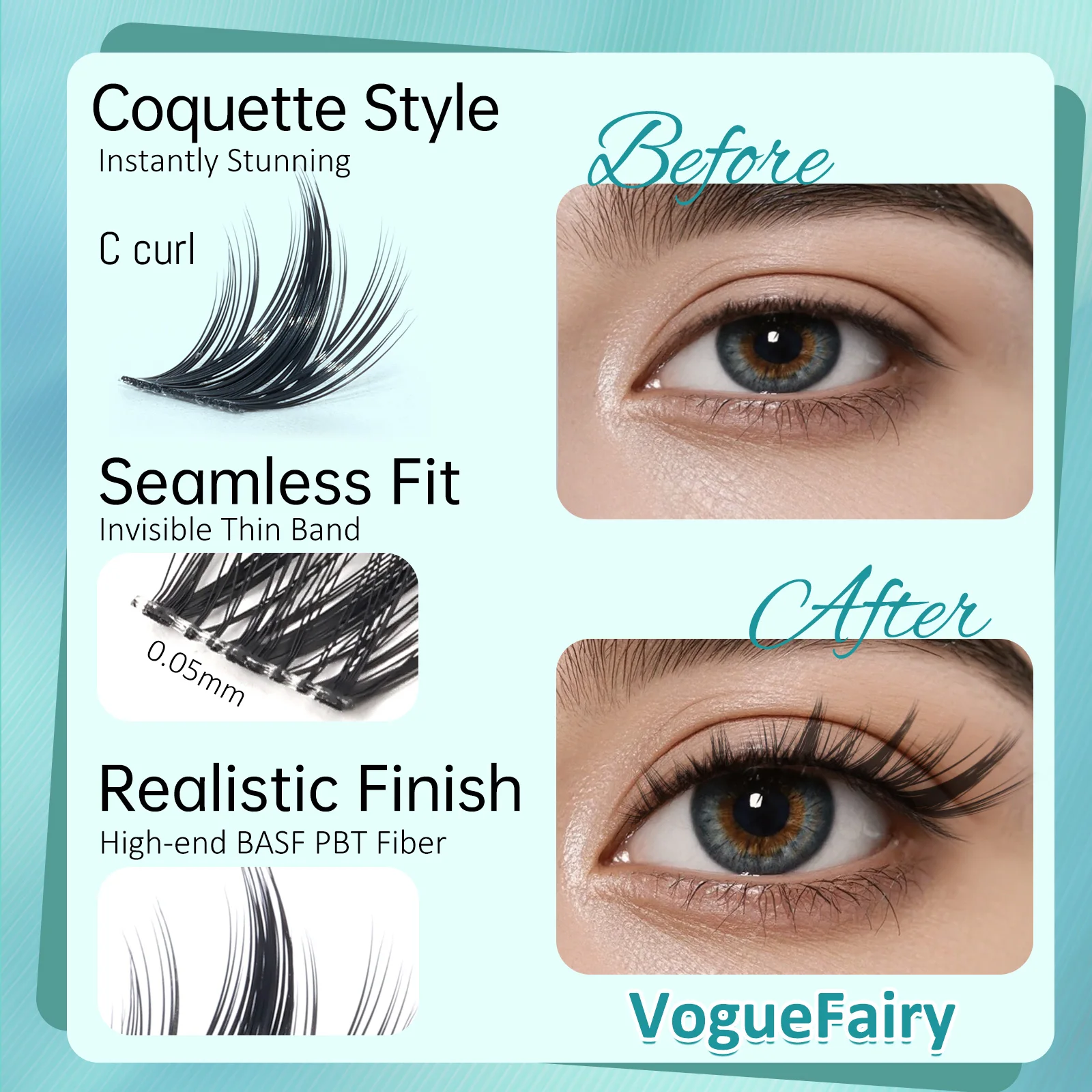 Mscici 3D Effect Design Manga Lash Clusters Kit-DlY Natural Anime Cluster Lashes Free Clear Lash Glue for Sensitive Eyes