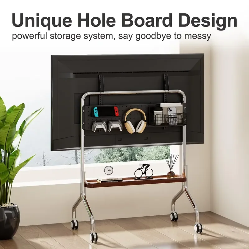 Mobile TV Cart Easel Rolling TV Stand for 32 to 65 Inch LCD LED OLED Flat Panel Screens, Stainless Steel Portable Floor TV view 2