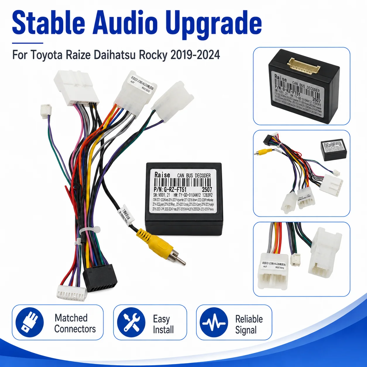 For Toyota Raize For Daihatsu Rocky 2019-2024 Car Radio Wiring Harness CANBUS Decoder Adapter Cable
