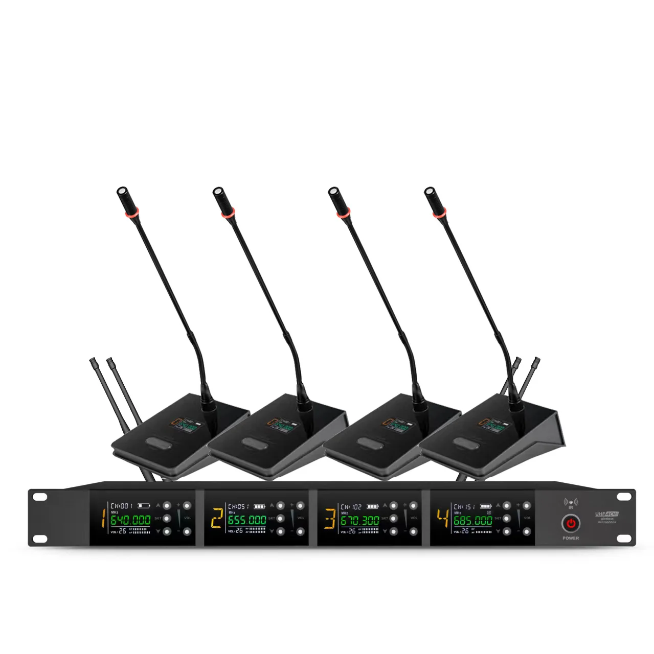 Professional UHF wireless microphone system 4 channels conference condenser microphone church school conference room microphone