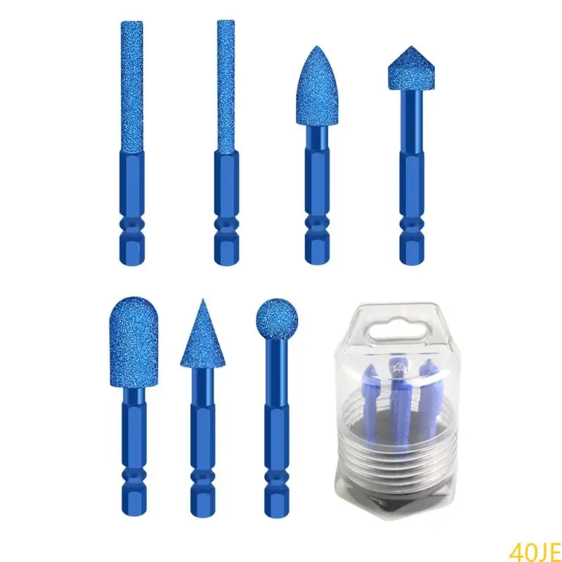 

40JE 7Pcs Hexagonal Shank Diamonds Burrs For Detailed Engraving Polishing Works