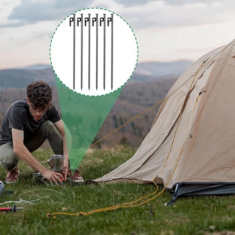 40Cm Tent Stakes Heavy Duty Steel Metal Tent Pegs For Camping, Decoration, Picnics Durable Easy To Use