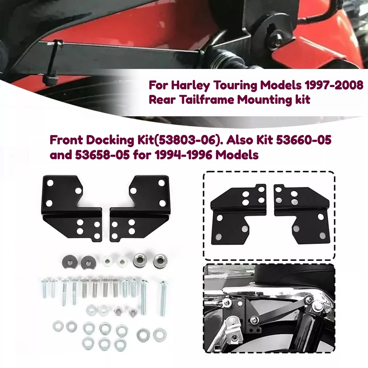 

For 97-08 Harley Touring Quick Release Sissy Bar Backrest Docking Hardware Kits lso kit 53660-05 and 53658-05 for 1994-1996