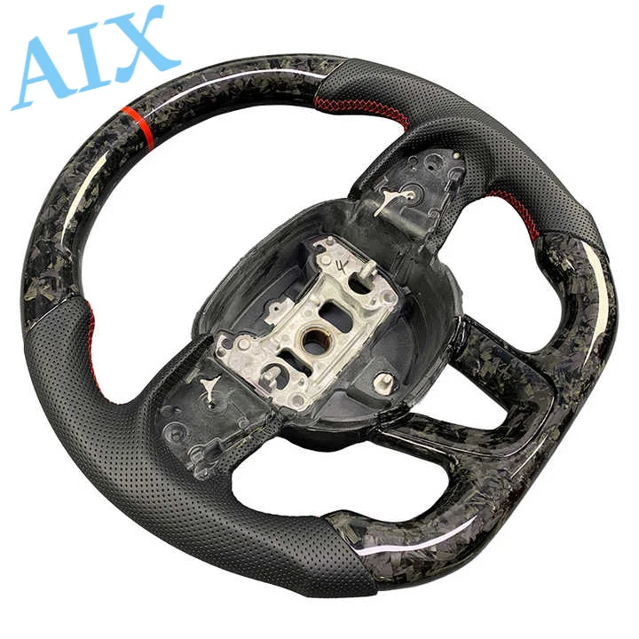 Picture 7: US Warehouse Dodge Challenger Forged Carbon Fiber Customized Steering Wheel 2015-2020 Genuine Leather Perforated Leather