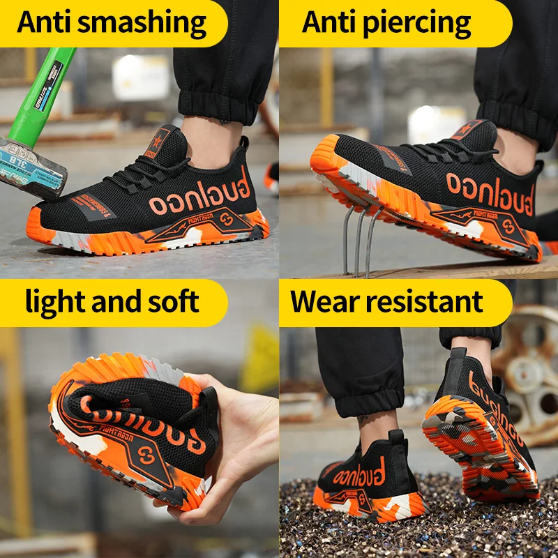 Steel Toe Safety Shoes Men Anti-puncture Work Boots Men Breathable Industrial Shoes Non Slip Indestructible Work Safety Boots