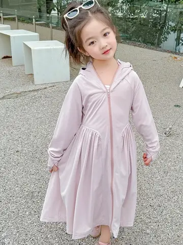 태양 보호 얼음 실크 울트라 얇은 빠른 건조 통기성 소녀 여름 휴가 드레스 소녀를위한 젊은 의류 롱 비치 드레스