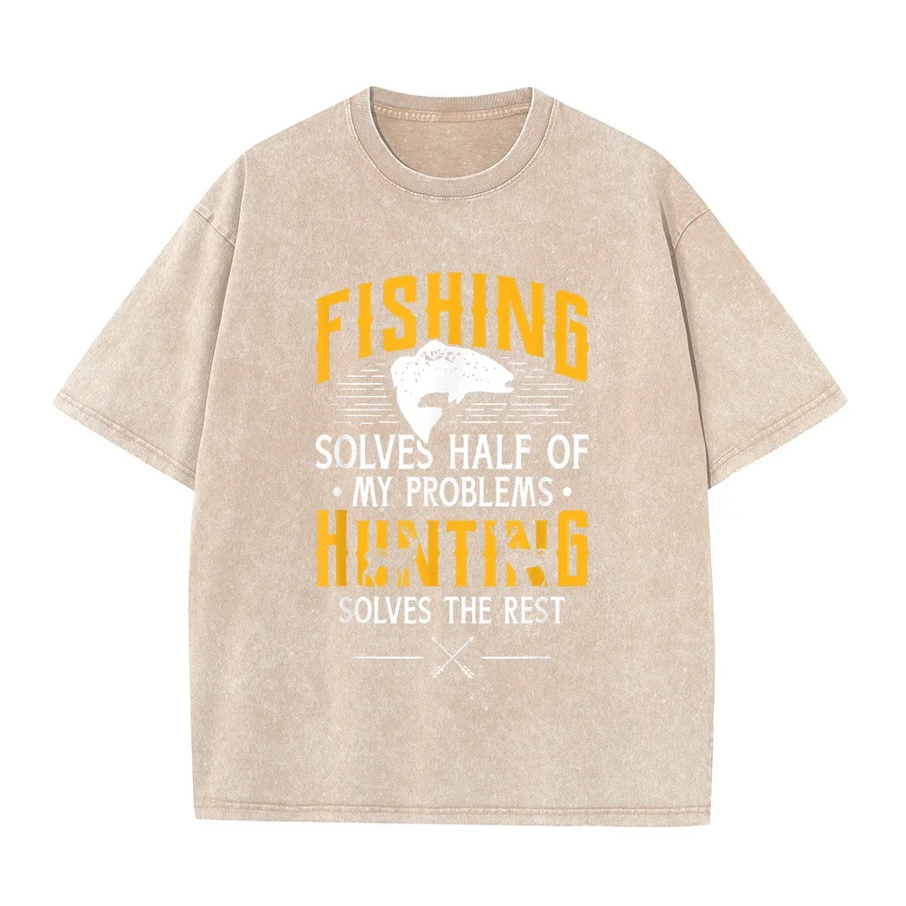 Fishing & Hunting solve my Problems Funny Gift T-Shirt T Shirt Man Cotton 100% Men's Muscle Fit Short Sleeve Outdoor Graphic