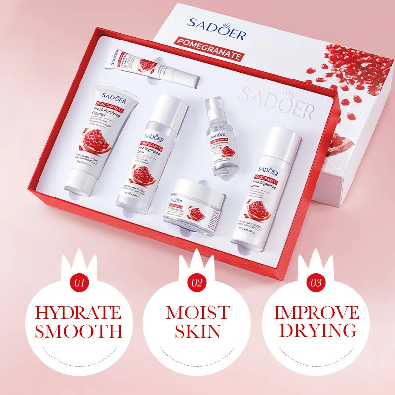 Full English Red Romã Skin Care Product Set, Hidratante Limpeza e Hidratante Ilumine o Tom