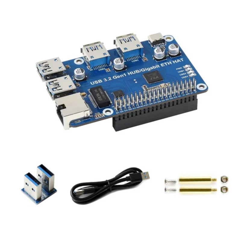 

Хорошо сделано для платы расширения Raspberry Pi USB 3.2 Gen1 и Gigabit Ethernet HUB HAT 3 X USB 1 X Gigabit ETH Простой в использовании