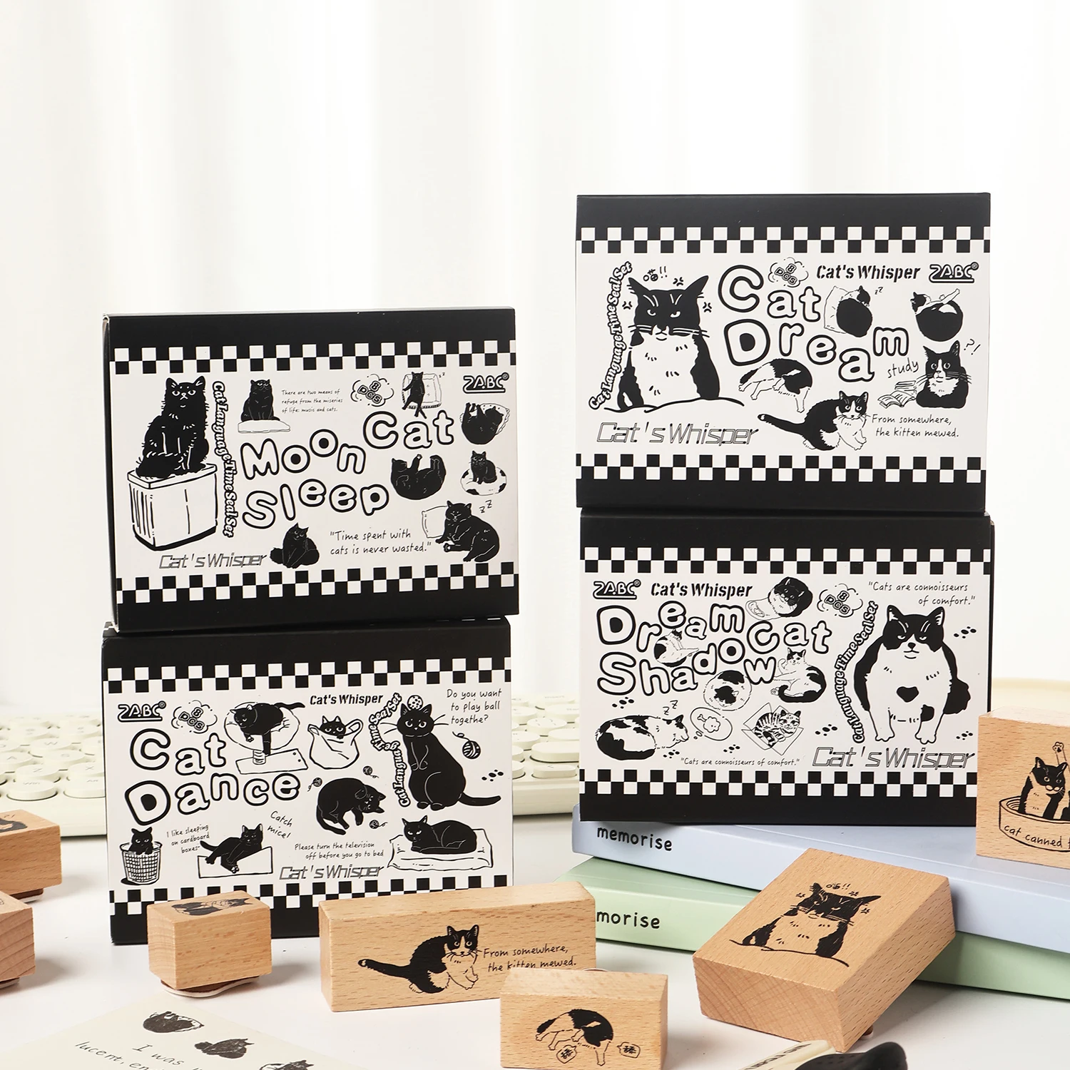 مجلة الذهاب 8 قطعة/صندوق لطيف القط ختم خشبي القط مذكرات ألبوم صور Diy بها بنفسك سكرابوكينغ المواد الزخرفية متنوعة الخشب ختم هدية #4