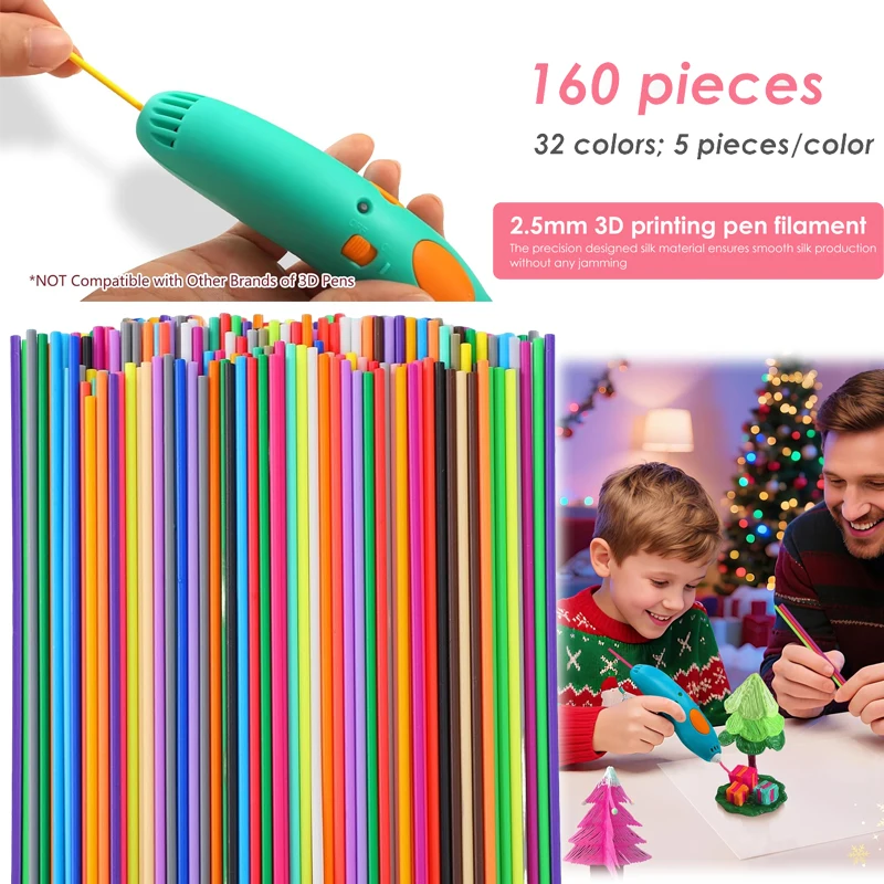 360/160 pièces 32 couleurs recharges de Filament de stylo 3D compatibles avec 3Doodler Start + 2.5mm imprimante 3D Doodler stylo recharge Packs pour les enfants