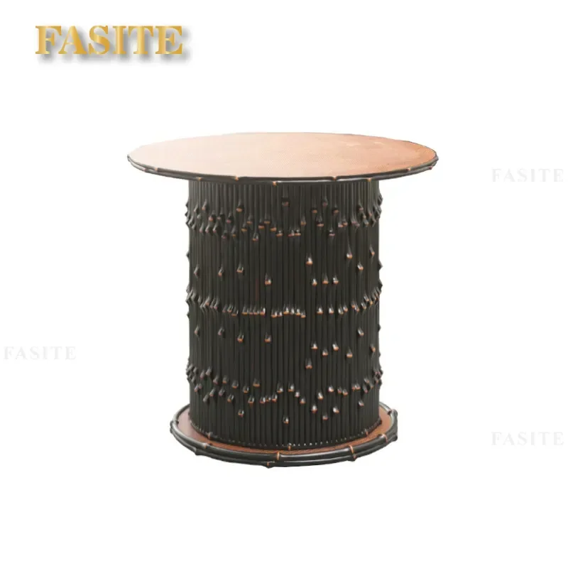 For Round Black Bamboo Tea Table Coffee Table Medieval Style Living Room Home Durable Natural Material