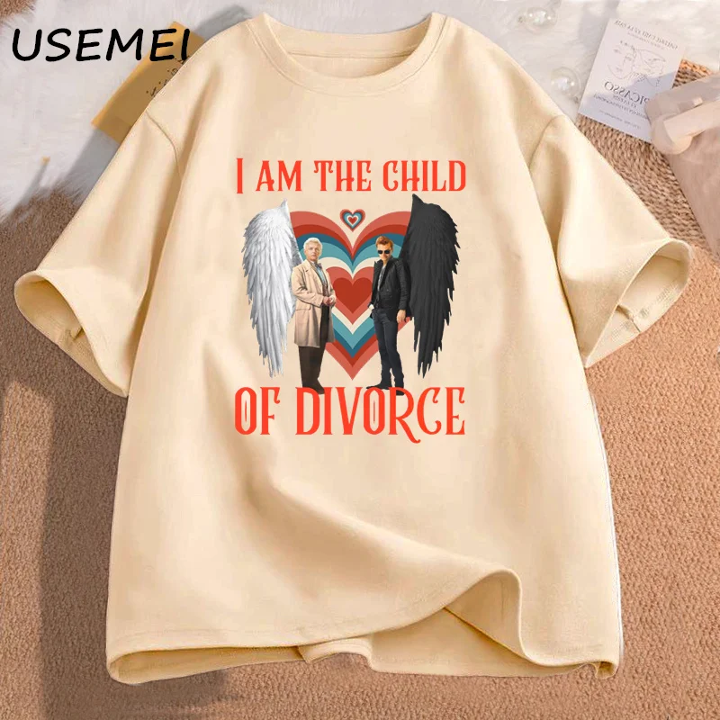 Good Omens I Am A Child of Divorce T-shirts Aziracrow Divorce Movie T Shirt Antiquarian and Unusual Books T-shirts Cotton Tops