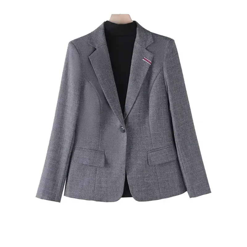 Blazer femminile solido grigio rosa donna manica lunga bottone singolo ufficio donna lavoro lavoro indossare giacca formale per l'autunno inverno