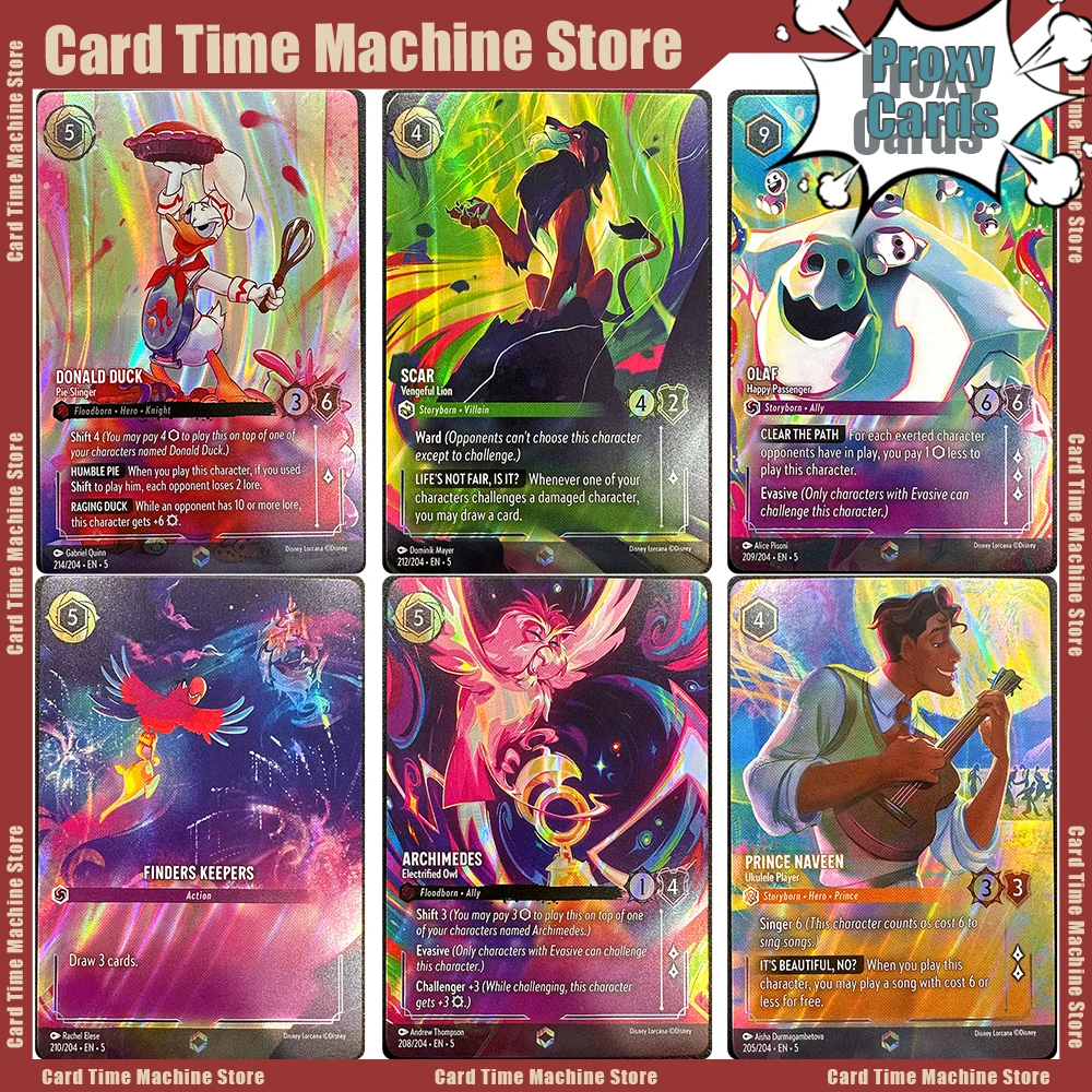 

Прокси-карты Lorcana PTCG Коллекция карт «сделай сам» Настольные игры PRINCE NAVEEN-205 PARTY-216 DONALD DUCK-214 SCAR-212 KEEPERS-210 ARCH