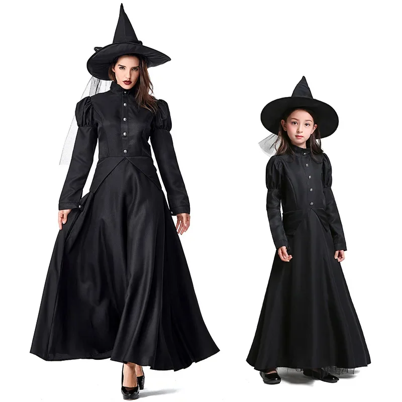 New Cosplay The Wizard of Oz Costume for Girls and Women Halloween Fancy Dress Mother Daughter Magician Witch Costume Black