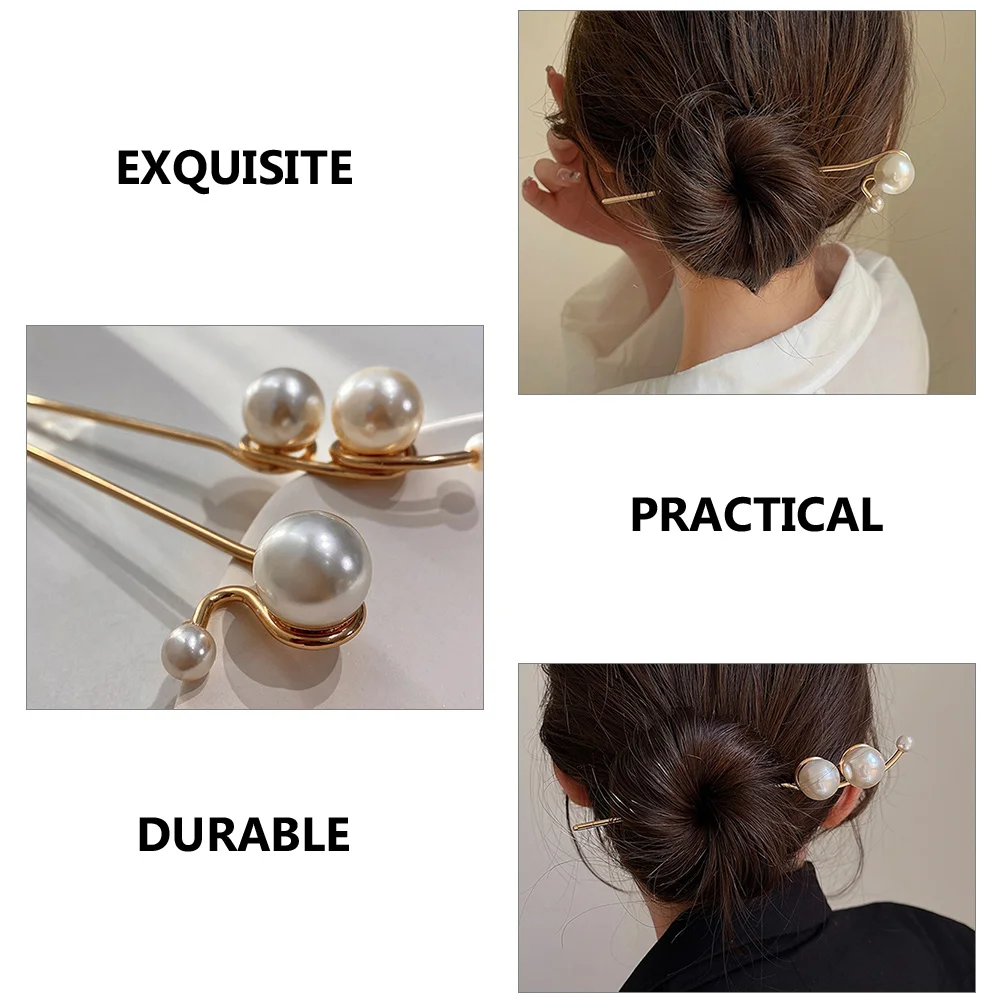 

2 Pcs Pearl Chopsticks Lightweight Alloy Durable Stylish Various Occasions Hair Sticks Long Hair Accessories Women Bun Modeling