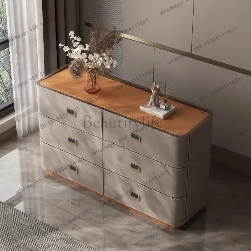 

Light Luxury Saddle Leather Modern Bedroom Walnut Designer Storage Cabinet Storage Dresser