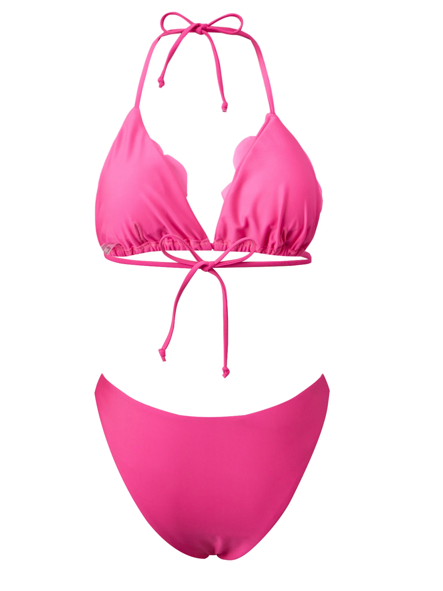 

Стильный женский комплект бикини из двух частей с безрукавным топом на бретелях и 3D цветочными аппликациями, состоящий из топа-бюстгальтера и трусиков с низкой талией.