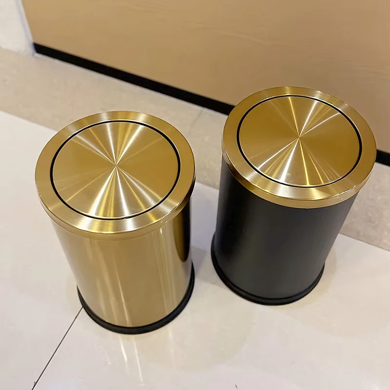 

7L gold trash can, stainless steel lided trash can, bathroom trash can, small trash can