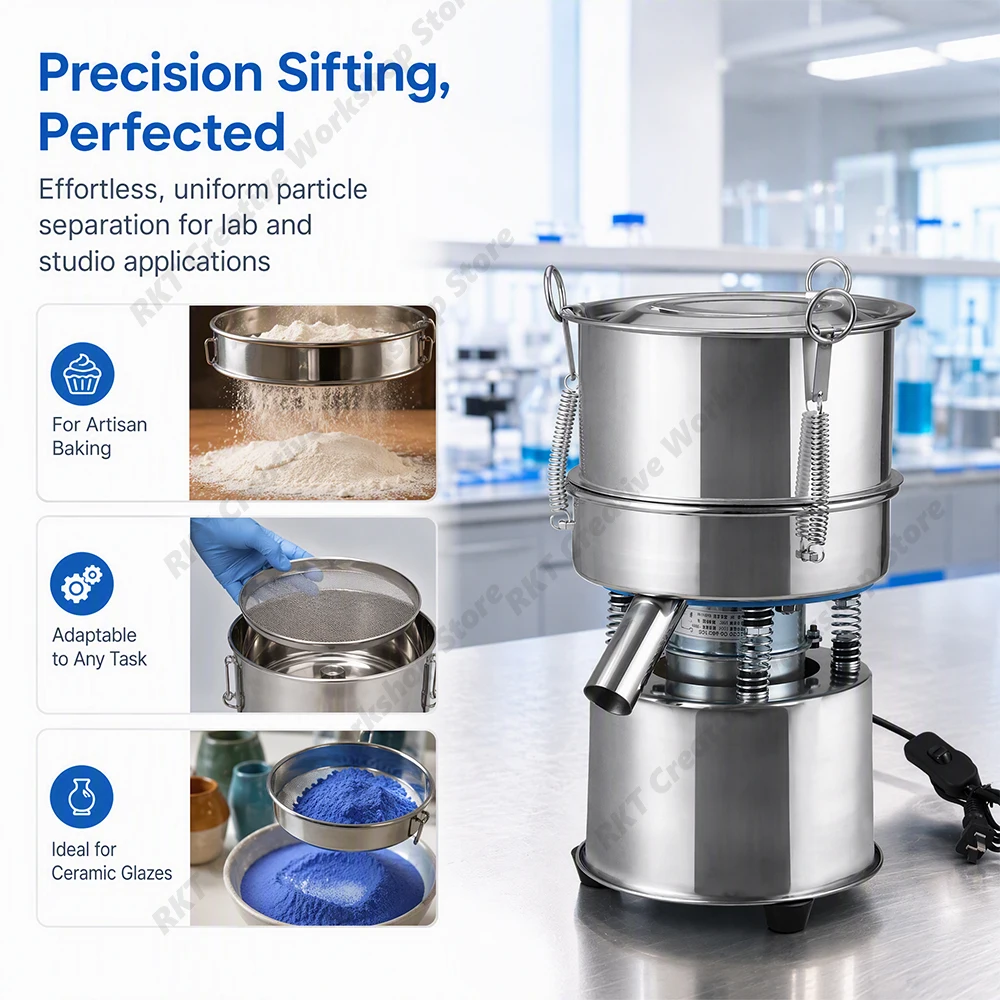 200mm Mini Electric Vibrating Sieve Machine 304 Stainless Steel Automatic Powder Sifter for Flour Ceramic Glaze Cosmetic Powder
