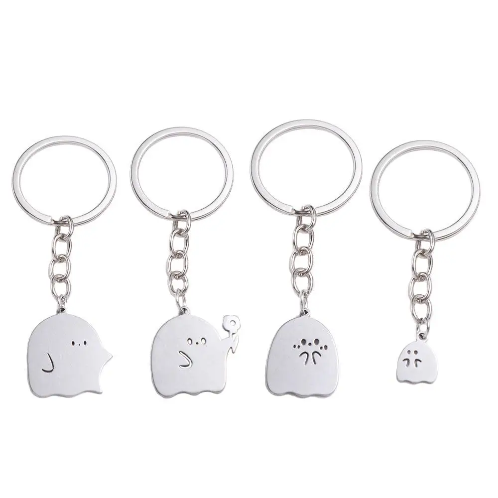 Funny Matching Ghost Key Chains Pendants Silver Couple Keyring Cartoon Cute Lovers Keychain Friend Gifts