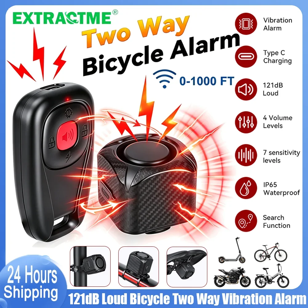NEW Bike Two Way Vibration Alarm 121dB IP65 Waterproof Motorcycle Bicycle Scooter Anti Theft Alarm Wireless Remote Control  305M