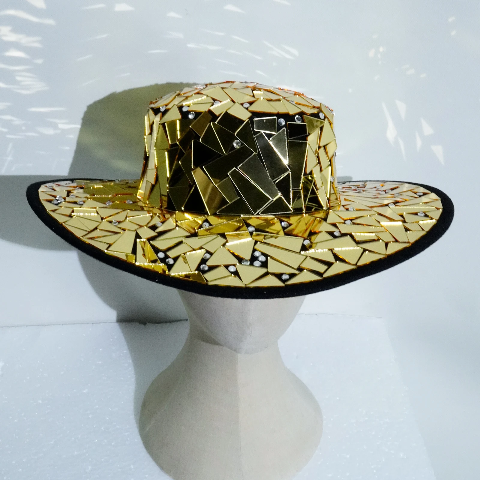 Novo strass jazz preto espelho chapéu palco festa de aniversário desempenho baile dança cantor wear colocação drag queen outfit