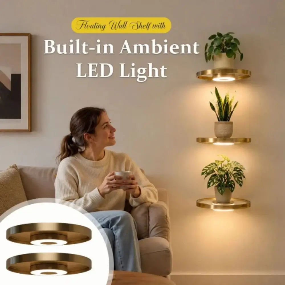 Built-in LED Lights Floating Wall Shelf Invisible Bracket Wall Mounted Display Rack Hidden Mount Nordic Style Wall Mount Shelf