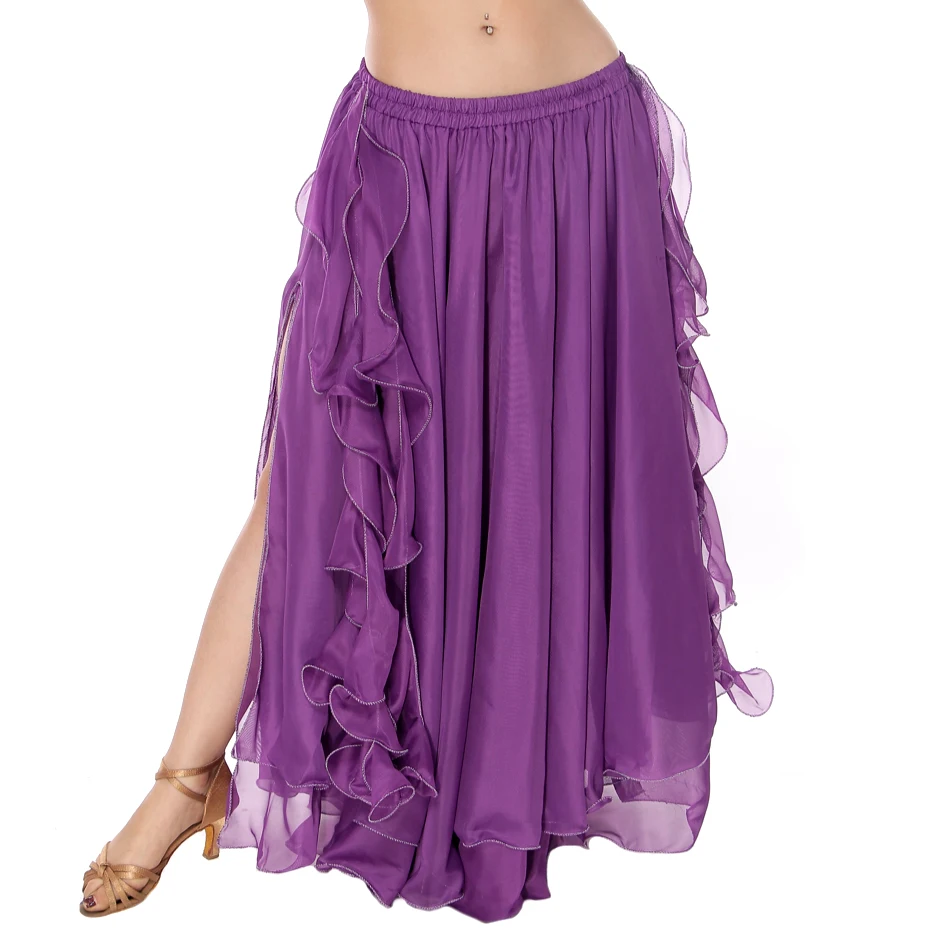 13 Kolorów Damskie Stroje do Tańca Brzucha Pełne Okrągłe Maxi Spódnice Rozcięcie Boczne Falbany Frędzle Spódnice do Tańca Brzucha (bez paska)