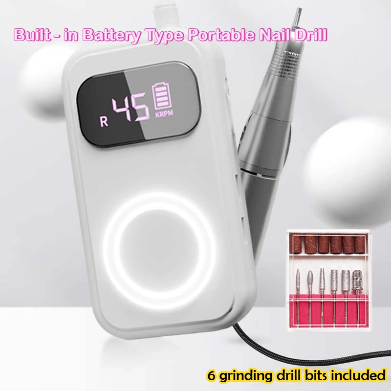 

1 комплект новой портативной мобильной дрели для ногтей с дыхательным световым эффектом, макс. 45000 об/мин, для шлифовки ногтей и полировки ювелирных изделий