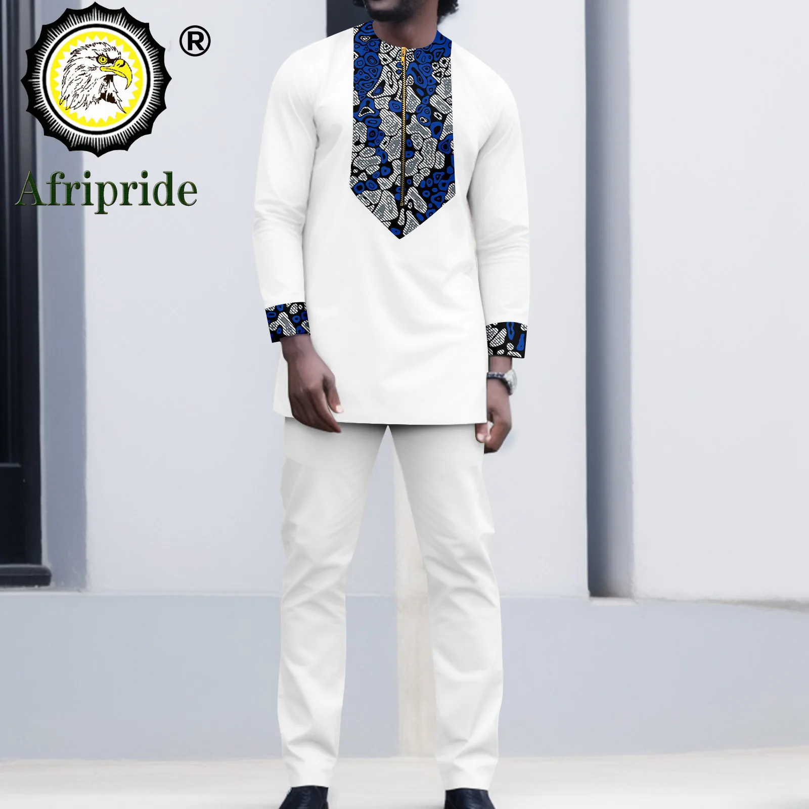 African Suits for Men Embroidered Zip Shirts and Pants 2 Piece Set Suit Boubou African Clothes Tracksuit Print Outfits A2316071