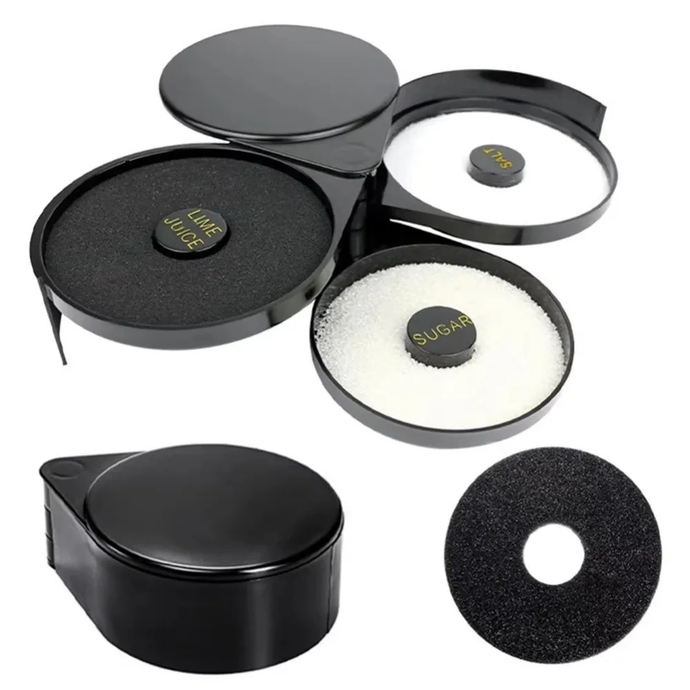 

New 3 Tier Salt Rimmer Box Rotating with Sponge Mixing Salt Sugar Rim Box Spice Container Bartender Tool