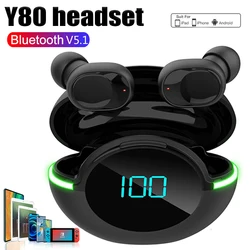 Y80 Wireless Bluetooth Headphones Touch Control LED Display with Mic Waterproof Earphones with Charing Box Sport Earbuds